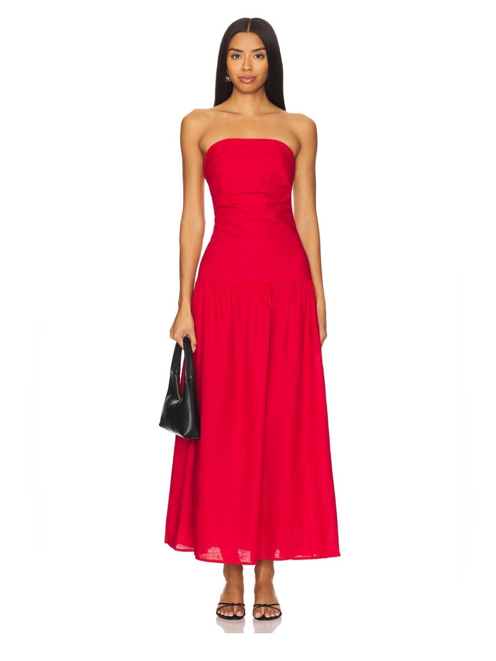 SNDYS Stella Strapless Linen Blend Maxi Dress Red NWT Size Small